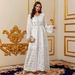 Modest Abaya Dress Elegant V-Neck Abaya Dress – Premium Embellished Muslim Long Sleeve Robe For Dubai & Middle East (White, XS-L)_ecoleips.com