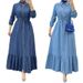 Women's Clothing New Muslim Ladies Solid Color Cardigan Fashionable And Elegant Denim Dress_ecoleips.com