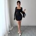 European And American Cross-border 2026 Autumn New Style Bell-sleeve Slit Solid Color Lace Splicing Square-neck_ecoleips.com