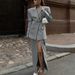 Elegant Commuter Style Two Piece Suit Set For Women With Slit Skirt And Collared Long Sleeved Jacket_ecoleips.com