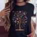 Eurean And American Cross-border Foreign Trade Women's Clothing Butterfly Tree Print Round Neck Short-sleeve T-shirt_ecoleips.com