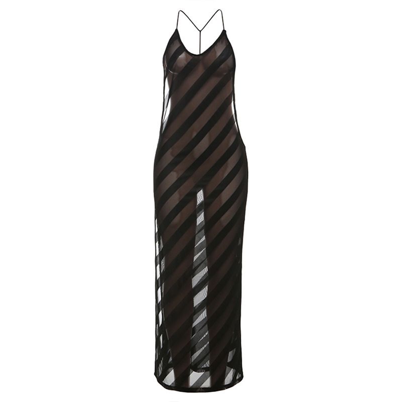 Women's Sexy See Through Dress Style Spring Side Slit Backless Slim Fit Hot Girl New Fashion_ecoleips.com