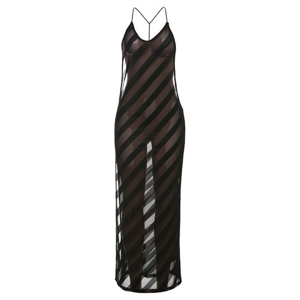 Women's Sexy See Through Dress Style Spring Side Slit Backless Slim Fit Hot Girl New Fashion_ecoleips.com