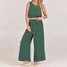 Women's Casual Two Piece Set Round Neck Sleeveless High Waist Wide Leg Elastic Hem Spring_ecoleips.com