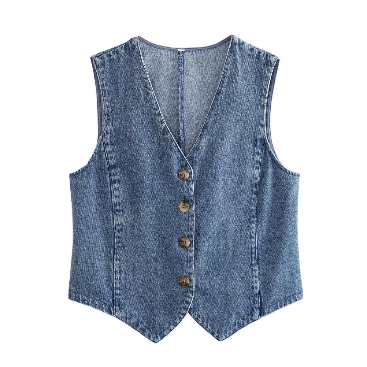 Zatrax2025 New Women's Fashion Sleeveless Short Denim Vest High Waist Skirt_ecoleips.com
