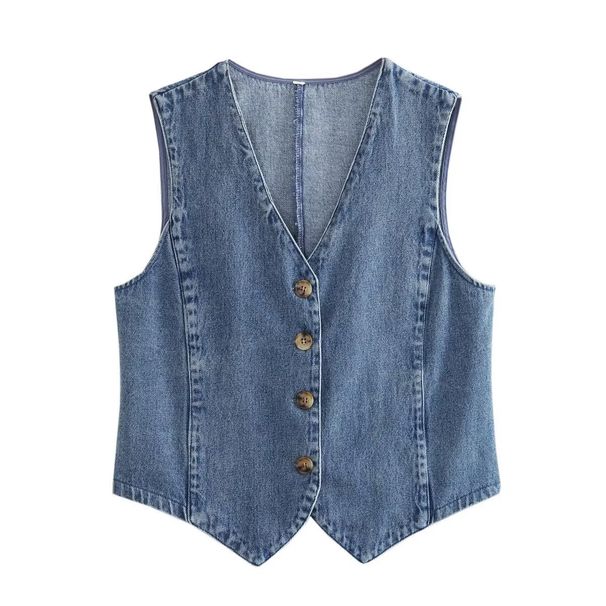 Zatrax2025 New Women's Fashion Sleeveless Short Denim Vest High Waist Skirt_ecoleips.com