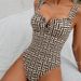 Women's Striped Print One Piece Swimsuit V Neck Double Shoulder Straps Fashion Beach Vacation Swimwear_ecoleips.com