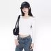White Round-Neck German Velvet Long-Sleeved T-Shirt, High-Waisted Crop Top, Short Base Layer, Slimming Innerwear For Aut_ecoleips.com
