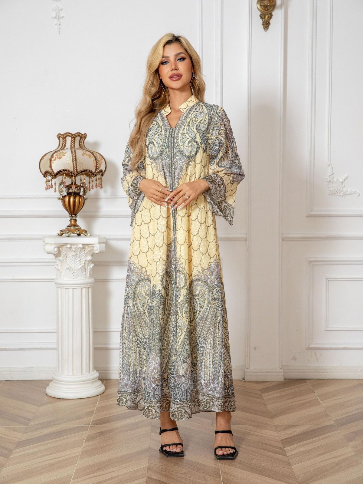 Muslim Women's Robe Embroidered Cloth Printing Hot Diamond Long Skirt Dress Abayas_ecoleips.com