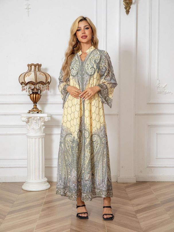 Muslim Women's Robe Embroidered Cloth Printing Hot Diamond Long Skirt Dress Abayas_ecoleips.com