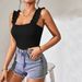 Voya Women's New Knitted Camisole Top, Solid Color, Sexy Interior And Exterior, Sleeveless Jumpsuit_ecoleips.com