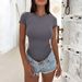 Aria Basics Aria Basics Diyun Cross-Border European And American Women's Tops 2025 Spring Summer Y2K Style Solid Color Slim Fit Short_ecoleips.com