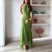 Women's European American Style Backless Ruffled Slim Long Dress Solid Color Independent Store Cross Border Spring/Autumn Summer_ecoleips.com