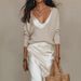 2 Piece Set Fashion Knit Sweater Top Satin Dress Elegant Commuting Women's Clothing_ecoleips.com