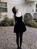 2025 New Thick Aesthetic Black Strap For Women Autumn Winter A-line Waist-cinching Inner Set Short Dress_ecoleips.com