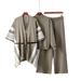 Women's European American Style Knitted Three Piece Set Jacquard Shawl Top Loose Wide Leg Pants Simple Casual Spring Autumn Suit_ecoleips.com