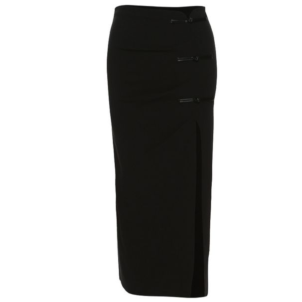 Verve 2025 Autumn New Women's Solid Color Slim High Waist Fashion Split Mid-Length Skirt_ecoleips.com