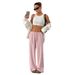 Women's Soft Knit Lounge Pants – Elastic Drawstring Waist, Loose Fit, Breathable Polyester, Solid Colors (Pink, Gray, Dark Gray, White, Black)_ecoleips.com