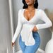 Voya Women's Spring And Summer New Sexy Backless T-shirt Long Sleeved V-neck Waist Cinching Slimming Temperament Top_ecoleips.com