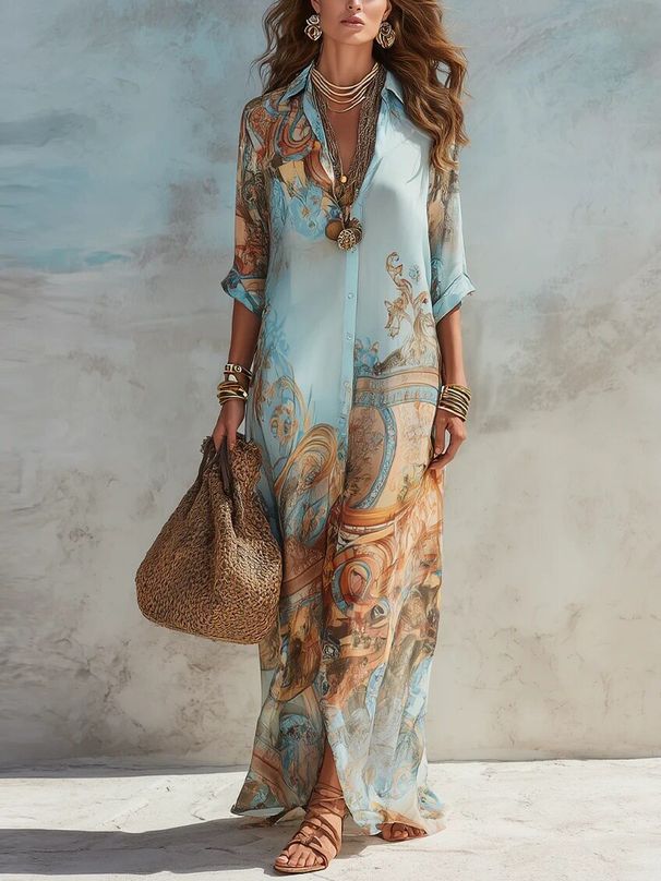 New Women's Fresh Retro Flowy Dress Digital Print_ecoleips.com