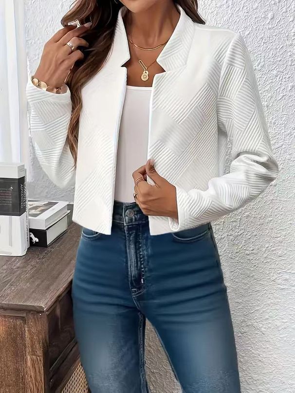 Women's Clothing Autumn/Winter Fashionable Unbuttoned Solid Color Jacquard Cardigan Short Coat Stand Collar Outerwear_ecoleips.com