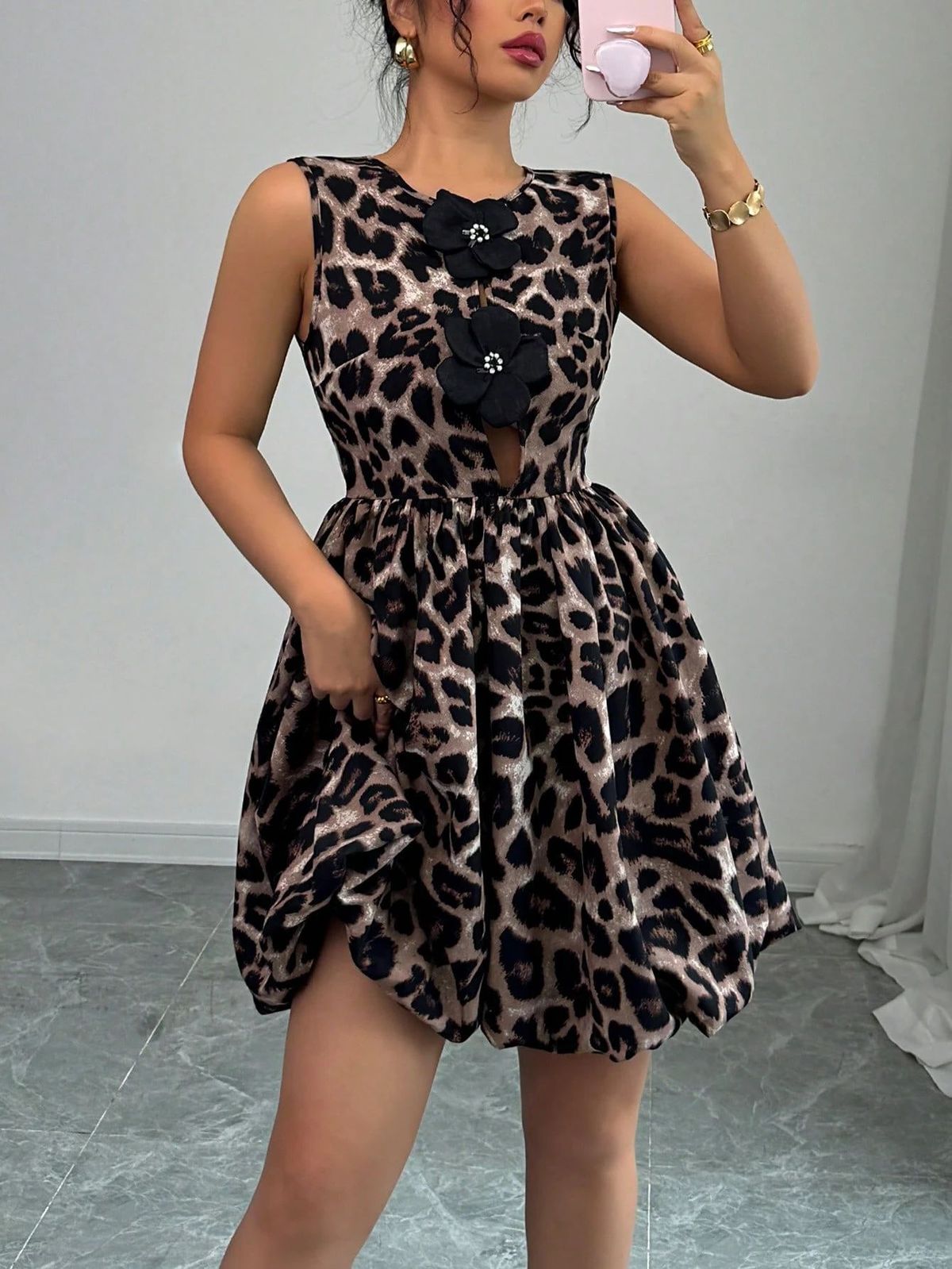 Women's Clothing New Women's Leopard Print Three Dimensional Flower Decoration Dress Summer Women_ecoleips.com