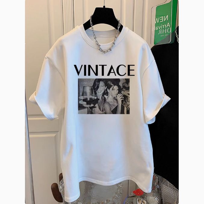 European Style Women's Oversized T-Shirt Short Sleeve Longline round Neck Casual Top American Vintage Inspired Streetwear_ecoleips.com