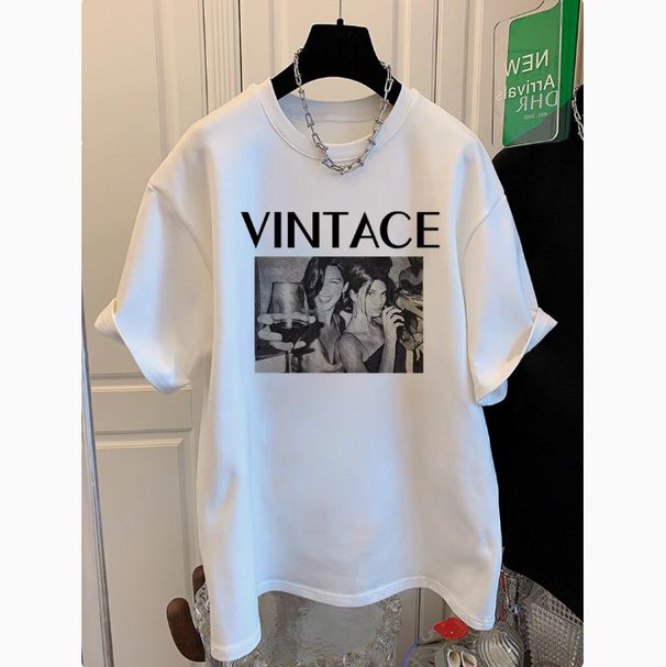 European Style Women's Oversized T-Shirt Short Sleeve Longline round Neck Casual Top American Vintage Inspired Streetwear_ecoleips.com
