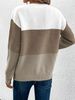 K New Knitted Sweater Women's Color Contrast Splicing Round Neck Long Sleeve Hoodie Top. No Necklaces Or Other Accessories_ecoleips.com
