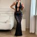Aria Basics Aria Basics European And American Cross-Border Women's Fashion 2024 Summer New Elegant Lace Halter Long Sexy Backless Solid Color_ecoleips.com