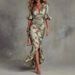 Summer New V Neck Slim Fit Long Dress 2026 European And American Style Printed Ruffled Maxi Elegant Cross Border_ecoleips.com