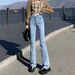 Women's Clothing Slimming Stretch Denim Jeans Slightly Flared Short Blue Gray Straight Leg Pants For Height Enhancement Autumn Winter Style_ecoleips.com