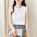 Simple Cotton-spandex Sleeveless Tank Top For Women, Classic Loose Casual Shirt, Summer Round-neck Vest Base T-shirt_ecoleips.com
