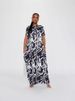 Fashion Casual Printed Black And White Short-sleeved Long Dress New Summer Elegant O Neck Holiday Party Loose Dresses Robe Femme_ecoleips.com