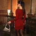 Women Elegant Bodycon Long Dress, Deep V‑Neck Long Sleeve Design, Floating Ribbon & Waist Ruched Detail_ecoleips.com