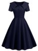 Solid Peter Pan Collar Women Dress Summer Single Breasted Elegant Vintage A Line Dress Short Sleeve Midi Party Office Sundress_ecoleips.com