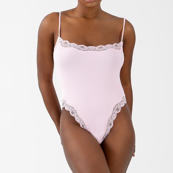 Lace Trim Bodysuit For Women – Sexy American-Style Shapewear With Adjustable Straps (16 Colors) – Satin Stretch Fabric (S-XL)_ecoleips.com