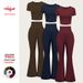 Aria Basics 2026 Spring/Summer New European And American Cross-Border Bell-Bottom Pants High-Waisted Cropped Top Short-Sleeve_ecoleips.com