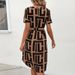 Women's Clothing Short Sleeved Plaid Dress Summer Vacation Small Swing Belt V Neck A Line Mid Length Skirt_ecoleips.com