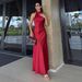 Women's Satin Halter Neck Maxi Dress – High-Waisted Backless Evening Gown With Slit, Stretch Polyester For Clubwear & Vacation (Red/Black)_ecoleips.com