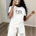 Women's Personalized Double Heart Print Short Sleeve T-Shirt And Drawstring Shorts Set Short Length Fashion Casual Outfit_ecoleips.com