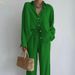 Women's Clothing Fashion Women's Solid Color Suit Temperament Long Sleeved Top Straight Pants Two Piece Suit_ecoleips.com