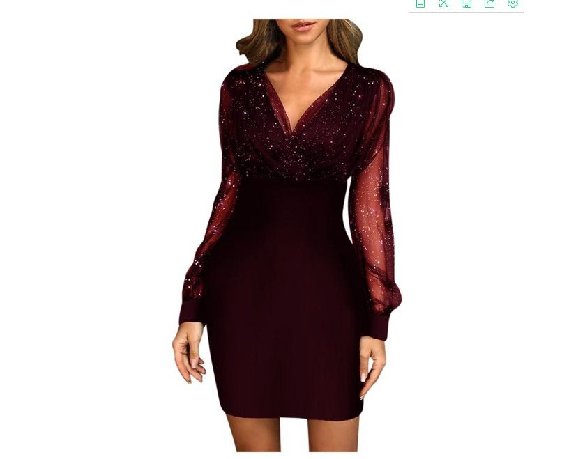 European And American Cross-Border Mesh V-Neck Sequin Slim Sexy Dress_ecoleips.com