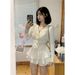 V-Neck Knit Set – Slim Fit Long Sleeve Top & Tiered Ruffle Skirt (White/Black) – Balletcore Outfit S To Xl_ecoleips.com
