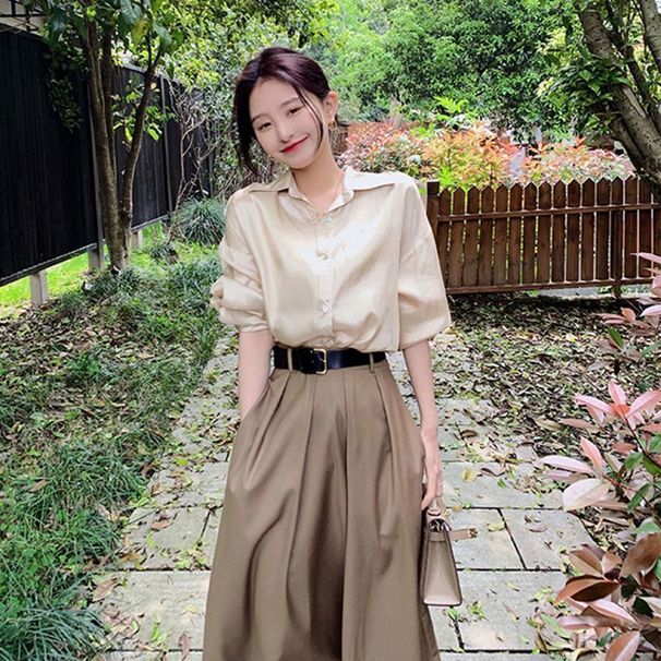 2025 Spring New Shirt Women's Early Autumn Two Piece Set, Office Commuter High End Feeling Skirt Set_ecoleips.com