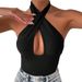 Voya Hot Selling Women's Clothing New 2026 Spring/summer Solid Color Sexy Backless Cross Hollow Hanging Neck Jumpsuit_ecoleips.com