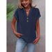 Summer Solid-Color Stand-Up Collar Button Short-Sleeved Women's Shirt_ecoleips.com