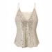 Women's Sequin V-Neck Sleeveless Camisole Top for Party Night out Versatile Styling Flattering Silhouette plus Size Clothes_ecoleips.com