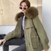 Women's Fashionable Parka Coat With Detachable Fox Fur Collar & Otter Rabbit Fur Lining, Mid-Length Winter Jacke For Casual Style_ecoleips.com