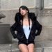 Black Zippered Plush Hooded Sweatshirt Printed High Street Boyfriend Style Loose Fit Warm Coat for Women 2024 New Export_ecoleips.com